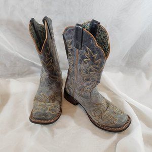 Laredo Woman's Size 8 Ella Navy Embroidered Square Toe Western Boots 5676
